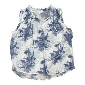 Carolina Belle White Blue Chiffon Ruffle Blouse L